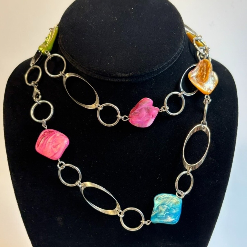 Boho Necklace Shell and Metal Beads Strand Fashion Statement Vintage